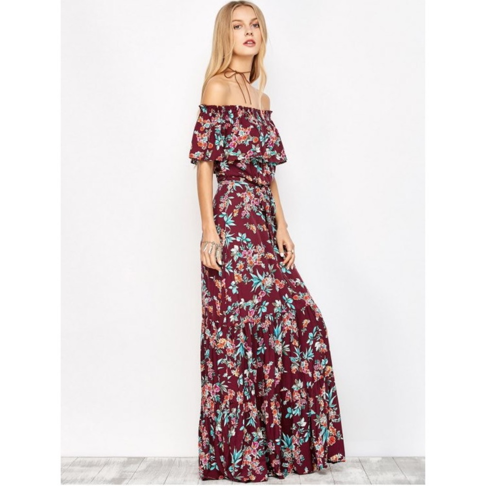 ZAFUL | Off the Shoulder Maxi Floral Dress